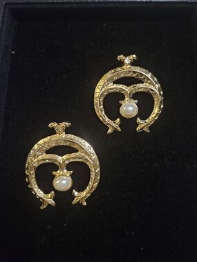 New-Gold Faux Pearl Arc Statement Earrings